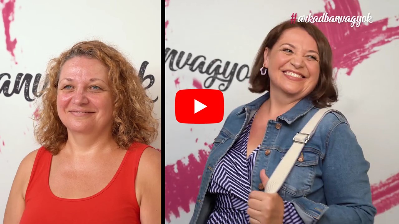 Egy mosolygó hölgy sminkelés előtt és után, és videó indítás